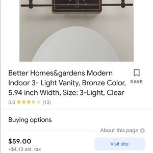 Better Homes&gardens Indoor 3- Light Vanity, Bronze Color, 5.94 inch Width.